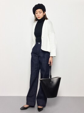 「URBAN RESEARCH DOORS（アーバンリサーチドアーズ）のデニムワイドパンツ（デニムパンツ）」を使った、mihiroさん（レディース・156cm）の冬コーディネート