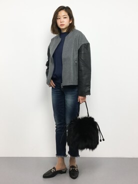 「Ungrid（アングリッド）のインディゴフレイドヘムストスリ（デニムパンツ）」を使った、mihiroさん（レディース・156cm・20代）の冬コーディネート