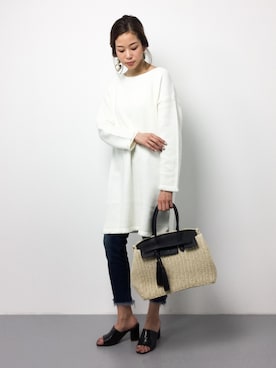 「Ungrid（アングリッド）のインディゴフレイドヘムストスリ（デニムパンツ）」を使った、mihiroさん（レディース・156cm）の春コーディネート