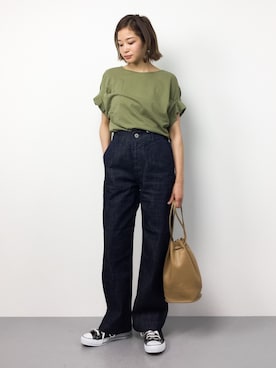「URBAN RESEARCH DOORS（アーバンリサーチドアーズ）のデニムワイドパンツ（デニムパンツ）」を使った、mihiroさん（レディース・156cm）の春コーディネート