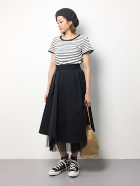 mihiroさんの「リバーシブルチュールプリーツスカート」を使ったコーディネート