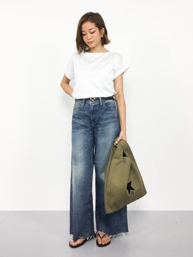 「Ungrid（アングリッド）のカットオフワイドデニム（デニムパンツ）」を使った、mihiroさん（レディース・156cm）の夏コーディネート