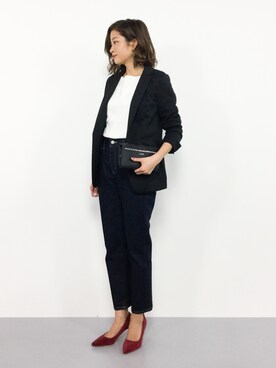 「BLISS POINT（ブリスポイント）のアイテム（その他アウター）」を使った、mihiroさん（レディース・156cm）の秋コーディネート