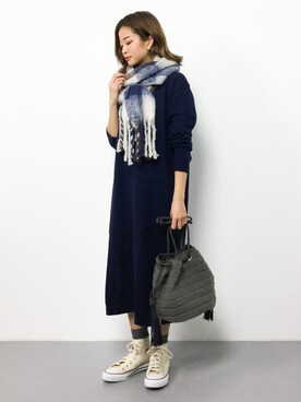 「二ットワンピース」｜mihiroさん（レディース・156cm）の冬コーディネート