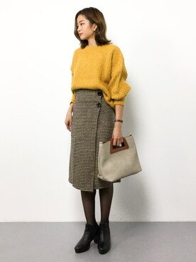 mihiroさんの「千鳥格子ラップ風セミタイトスカート」を使ったコーディネート