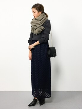 mihiroさんの「レース編みマキシスカート」を使ったコーディネート