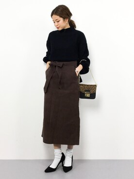 「titivate（ティティベイト）のボトルネックボリュームスリーブニット（ニット/セーター）」を使った、mihiroさん（レディース・156cm）の冬コーディネート