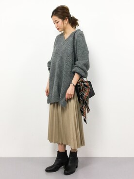 「AMERICAN HOLIC（アメリカンホリック）のプリーツロングスカート（スカート）」を使った、mihiroさん（レディース・156cm）の冬コーディネート