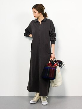 「アイテム（シャツワンピース）」を使った、mihiroさん（レディース・156cm・20代）の冬コーディネート