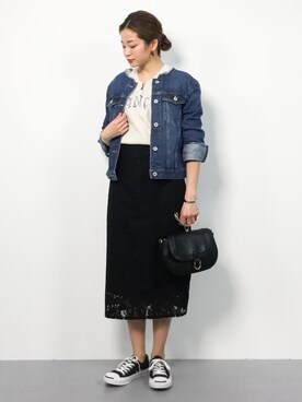「SLOBE IENA（スローブイエナ）のアイテム（デニムジャケット）」を使った、mihiroさん（レディース・156cm）の春コーディネート
