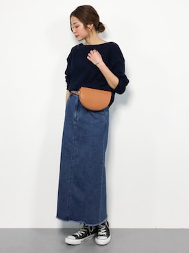 「アイテム（ボディバッグ/ウエストポーチ、イエロー系）」を使った、mihiroさん（レディース・156cm）の春コーディネート