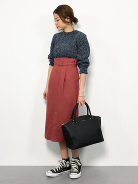 「green label relaxing（グリーンレーベルリラクシング）の◆FM リネンライク トリアセP ベルト タイトスカート ◆（スカート）」を使った、mihiroさん（レディース・156cm）の春コーディネート