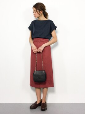 「green label relaxing（グリーンレーベルリラクシング）の◆FM リネンライク トリアセP ベルト タイトスカート ◆（スカート）」を使った、mihiroさん（レディース・156cm）の春コーディネート