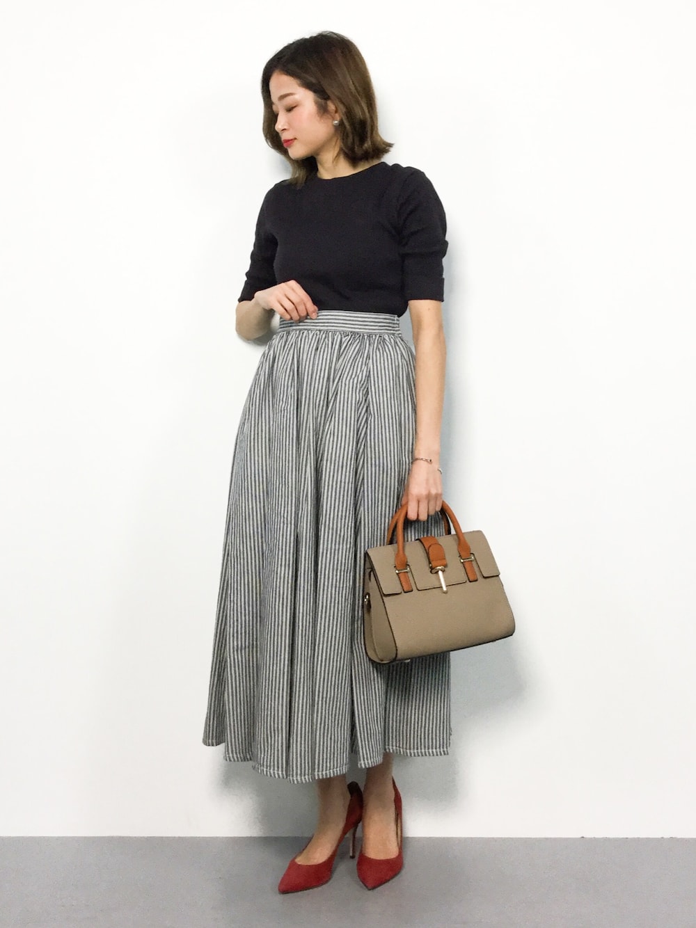 BEAMS BOY / ワーク ストライプ サーキュラー スカート ② BEAMS BOY（ビームスボーイ）の「BEAMS BOY / REDストライプ