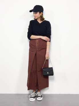 「STUDIOUS（ステュディオス）のアイテム（帽子）」を使った、mihiroさん（レディース・156cm）の春コーディネート