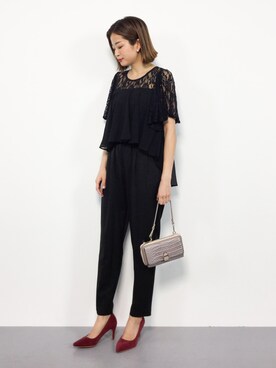 「girl（ガール）の【結婚式・お呼ばれ対応パンツドレス】レース切替オールインワンパンツドレス・パーティードレス（パンツドレス）」を使った、mihiroさん（レディース・156cm）の夏コーディネート