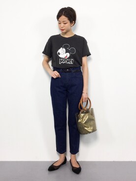 「ADAM ET ROPE'（アダムエロペ）のクリアバケツ巾着バッグ（ハンドバッグ）」を使った、mihiroさん（レディース・156cm）の夏コーディネート