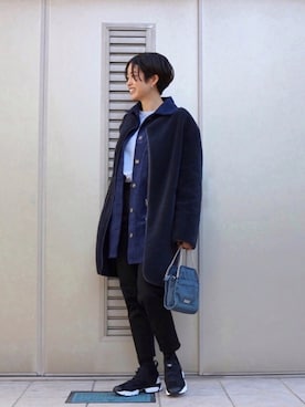 「ZOZO（ゾゾ）のスリムテーパードデニムパンツ（パターンオーダー）／ブラック［WOMEN］（デニムパンツ）」を使った、mihiroさん（レディース・156cm）の冬コーディネート