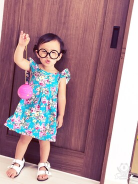 「ダイソーのアイテム（Glasses、ブラック系）」を使った、mi-chan31さん（キッズ・80cm）の夏コーディネート