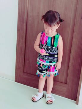 「韓国子供服MOAのアイテム（Overall / Salopette、その他）」を使った、mi-chan31さん（キッズ・80cm）の夏コーディネート