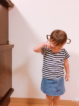 「BREEZE（ブリーズ）のデニムスカート（Denim skirt、ブルー系）」を使った、mi-chan31さん（キッズ・80cm）の秋コーディネート