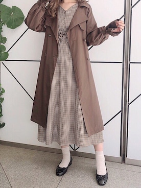 「アイテム（トレンチコート、ブラウン系）」を使った、kyonさん（レディース・165cm）の夏コーディネート