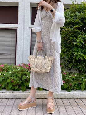 「one after another NICE CLAUP（ワンアフターアナザーナイスクラップ）のアイテム（ジャンパースカート）」を使った、kyonさん（レディース・165cm）の夏コーディネート