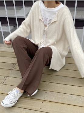 「one after another NICE CLAUP（ワンアフターアナザーナイスクラップ）のアイテム（スラックス、ブラウン系）」を使った、kyonさん（レディース・165cm）の秋コーディネート