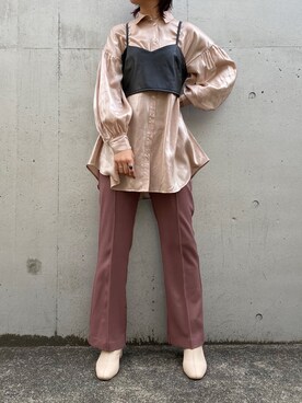 「one after another NICE CLAUP（ワンアフターアナザーナイスクラップ）のアイテム（スラックス、ブラウン系）」を使った、kyonさん（レディース・165cm）の秋コーディネート
