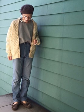 「ドラフトリーバイス」｜「アイテム（モカシン/デッキシューズ）」を使った、まいこさん（レディース・160cm）の冬コーディネート