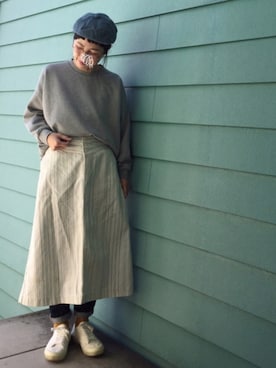 「ハイウエストスカート」｜「アイテム（ハンチング/ベレー帽）」を使った、まいこさん（レディース・160cm）の冬コーディネート