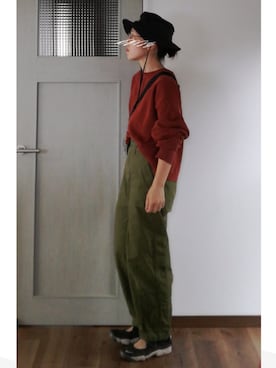 「ハイウエストパンツ」｜「アイテム（カーゴパンツ）」を使った、まいこさん（レディース・160cm）の春コーディネート