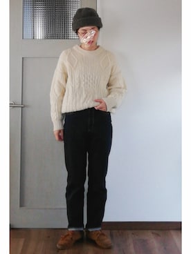 「ハイウエストストレートジーンズ」｜「アイテム（モカシン/デッキシューズ）」を使った、まいこさん（レディース・160cm）の秋コーディネート