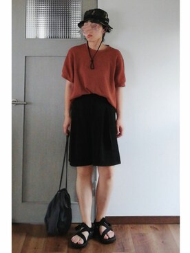 「UNIQLO（ユニクロ）のワッフルクルーネックT（5分袖）（Tシャツ/カットソー）」を使った、まいこさん（レディース・160cm）の夏コーディネート