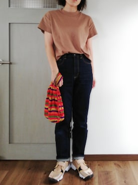 「ハイウエストストレートジーンズ」｜まいこさん（レディース・160cm）の夏コーディネート