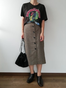「巾着バッグ」｜「アイテム（ブーティ）」を使った、まいこさん（レディース・160cm）の夏コーディネート