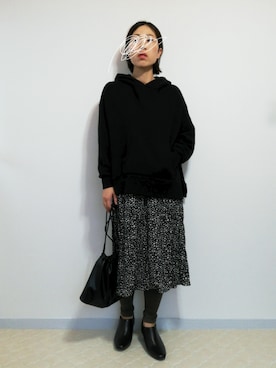 「巾着バッグ」｜「アイテム（ブーティ）」を使った、まいこさん（レディース・160cm）の秋コーディネート