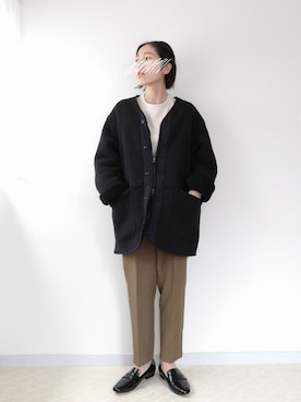 「UNIQLO（ユニクロ）のフリースノーカラーコート（その他アウター）」を使った、まいこさん（レディース・160cm）の秋コーディネート