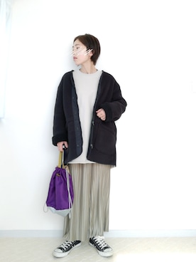 「UNIQLO（ユニクロ）のフリースノーカラーコート（その他アウター）」を使った、まいこさん（レディース・160cm）の冬コーディネート