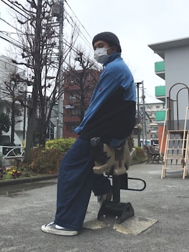 「Needles（ニードルス）のアイテム（バッグ）」を使った、Sky Yimさん（メンズ・169cm）の冬コーディネート