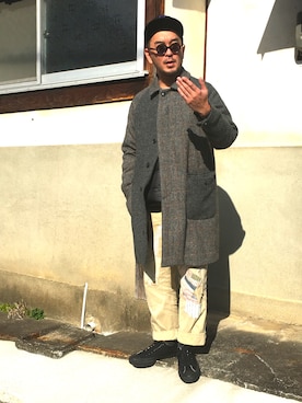 「MANUAL ALPHABET（マニュアル アルファベット）のアイテム（ステンカラーコート）」を使った、yutaka1979さん（メンズ・176cm）の冬コーディネート