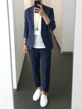 「仕事着」｜「アイテム（スリッポン）」を使った、Atsuさん（メンズ・172cm）の春コーディネート