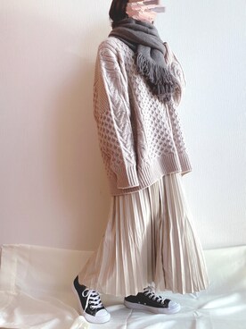 「flower（フラワー）のアイテム（マフラー）」を使った、mimiさん（レディース・150cm）の冬コーディネート