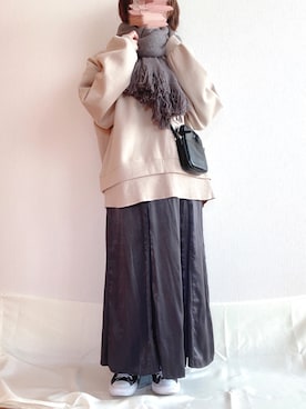 「flower（フラワー）のアイテム（マフラー）」を使った、mimiさん（レディース・150cm）の冬コーディネート