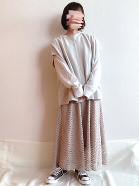 mimiさんの「【高橋愛さんコラボ】ニットジャンパースカートとロングTシャツセット by LOVE&PEACE PROJECT」を使ったコーディネート