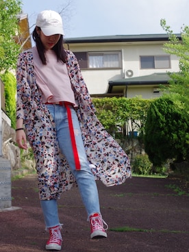 「Tシャツ×デニム」｜「アイテム（シャツワンピース）」を使った、Harukaさん（レディース・160cm）の春コーディネート