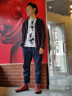 「ボーダーソックス」｜「アイテム（ブーツ）」を使った、KOUYAさん（メンズ・170cm）の秋コーディネート