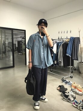「日系极简」｜「アイテム（その他アウター）」を使った、馬家梁梁梁さん（メンズ・173cm）の夏コーディネート