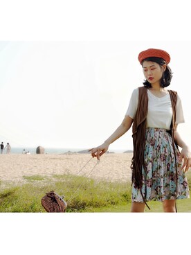 「STYLE」｜「アイテム（ノーカラージャケット）」を使った、Cherry さん（レディース・170cm）の春コーディネート