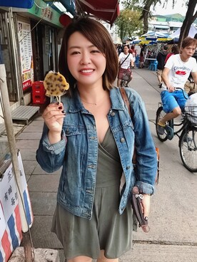 「Abercrombie&Fitch（アバークロンビーアンドフィッチ）のアイテム（オールインワン・サロペット）」を使った、Maggie-xmjさん（レディース・163cm）の夏コーディネート